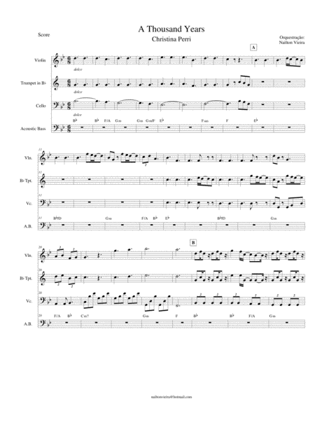 A Thousand Years Violino Trompete Cello E Base Sheet Music