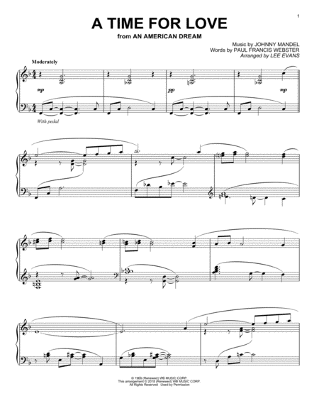 A Time For Love From An American Dream Arr Lee Evans Sheet Music