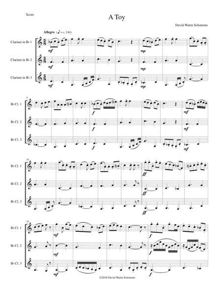 A Toy For Clarinet Trio 3 B Flats Sheet Music