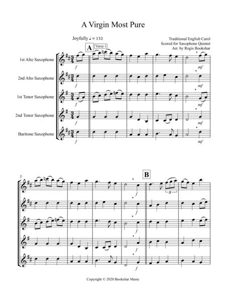 A Virgin Most Pure Saxophone Quintet 2 Alto 2 Tenor 1 Baritone Sheet Music