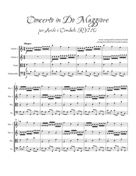 Free Sheet Music A Vivaldi Concerto In Do Maggiore Rv110 A New Arrangement For String Orchestra