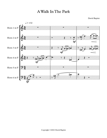 A Walk In The Park For Horn Sextet Sheet Music