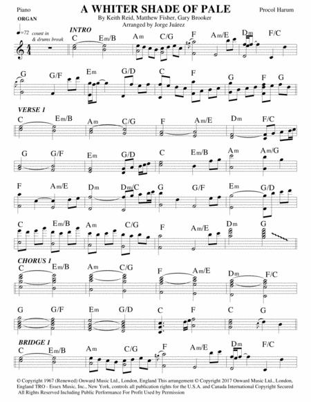 A Whiter Shade Of Pale Piano Bass Guitar Drums Vocals Sheet Music