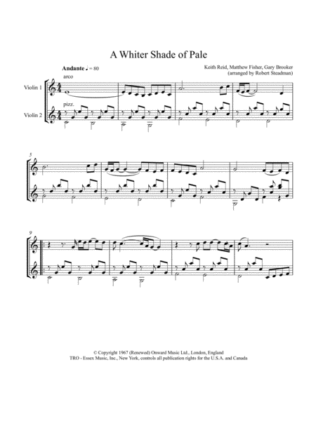 A Whiter Shade Of Pale Procul Harem Sheet Music