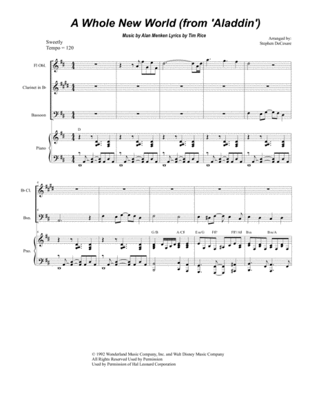 A Whole New World For Woodwind Quintet Sheet Music