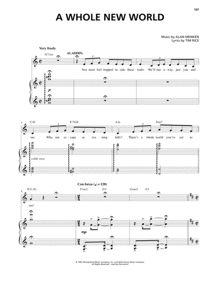 A Whole New World From Aladdin The Broadway Musical Sheet Music