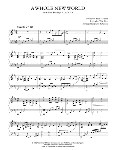 A Whole New World From Walt Disneys Aladdin Sheet Music