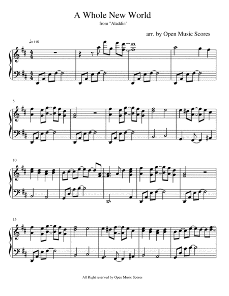 A Whole New World Piano Sheet Music