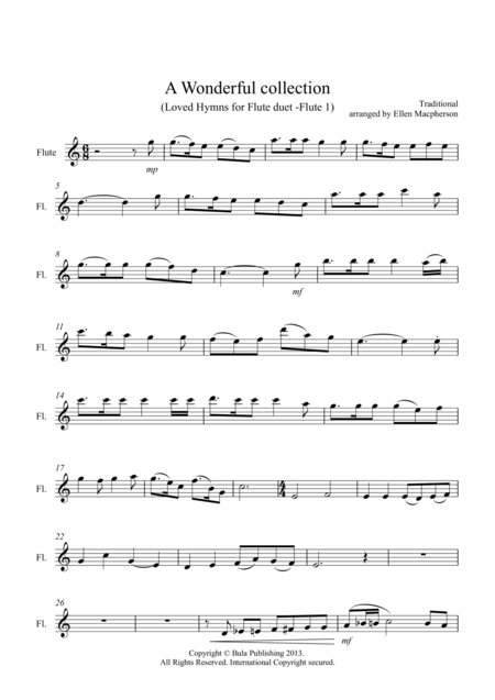 A Wonderful Collection Loved Hymns For Flute Duet Flute 1 Part Sheet Music