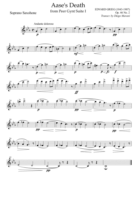Free Sheet Music Aases Death From Peer Gynt For Saxophone Quartet