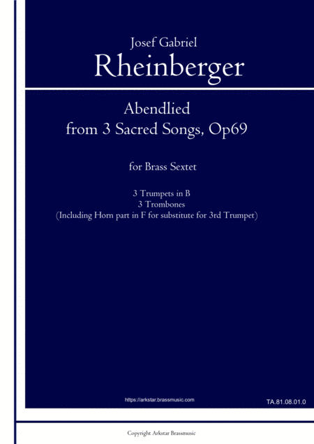 Abendlied From 3 Sacred Songs Op 69 For Brass Sextet Sheet Music