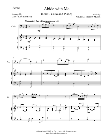 Abide With Me Duet Cello And Piano Score And Parts Sheet Music