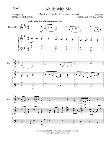Free Sheet Music Abide With Me Duet French Horn And Piano Score And Parts