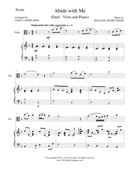 Abide With Me Duet Viola And Piano Score And Parts Sheet Music