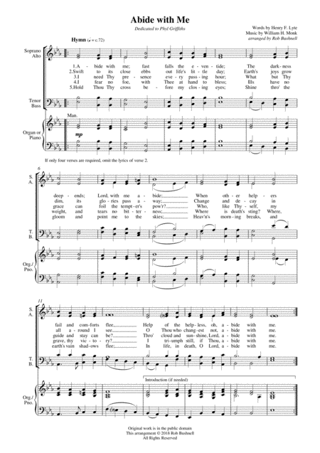 Abide With Me Eventide Monk Choir Satb And Piano Organ Sheet Music