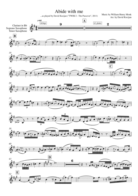 Free Sheet Music Abide With Me Soprano Sax Tenor Sax Clarinet In Bb