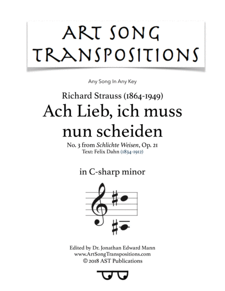 Ach Lieb Ich Muss Nun Scheiden Op 21 No 3 C Sharp Minor Sheet Music