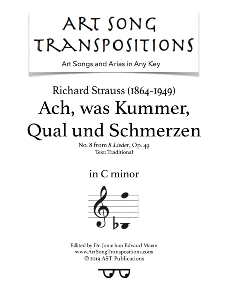 Ach Was Kummer Qual Und Schmerzen Op 49 No 8 C Minor Sheet Music