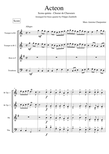 Acteon Scena Quinta Choeur De Chasseurs Sheet Music