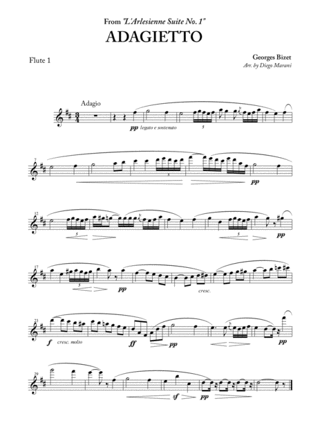 Free Sheet Music Adagietto From L Arlesienne Suite No 1 For Flute Quartet