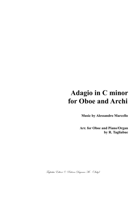 Adagio A Marcello Arr For Oboe And Piano Organ Sheet Music