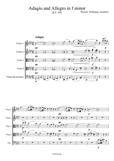 Free Sheet Music Adagio And Allegro Kv 594 For String Orchestra