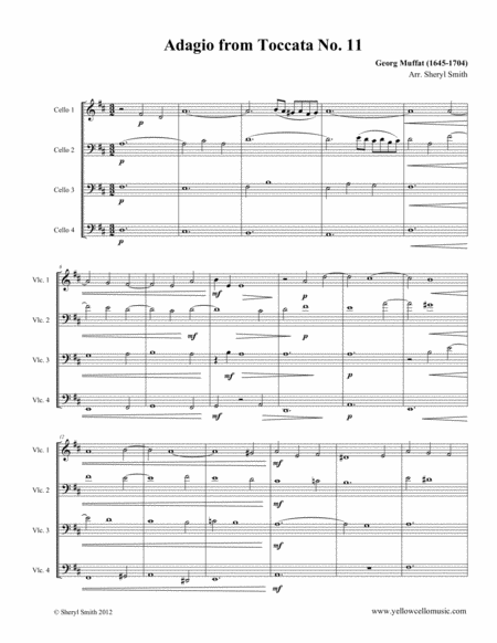 Adagio By Georg Muffat For Four Cellos Intermediate Cello Quartet Sheet Music