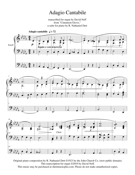 Free Sheet Music Adagio Cantabile By Nathaniel Dett Transcribed For Organ From His Suite For Piano Cinnamon Grove