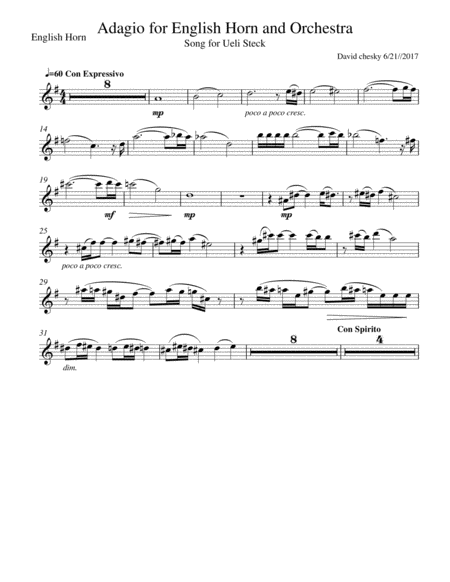 Adagio For English Horn Orchestra Song For Ueli Steck Sheet Music