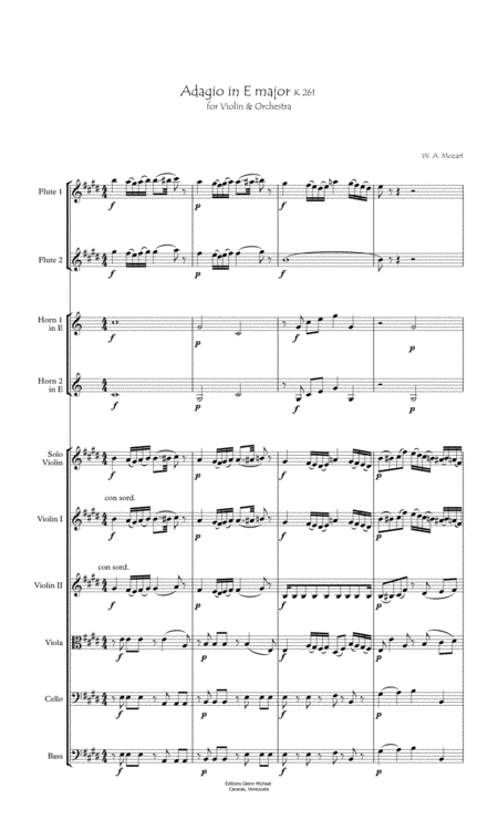 Adagio For Violin And Strings In E Major K261 Sheet Music