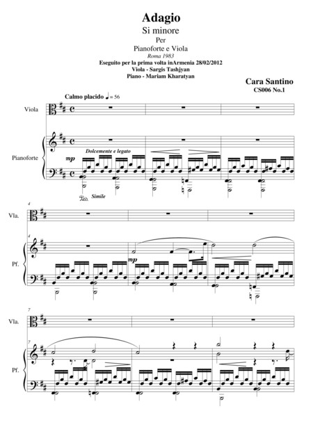 Free Sheet Music Adagio In B Minor For Viola And Piano