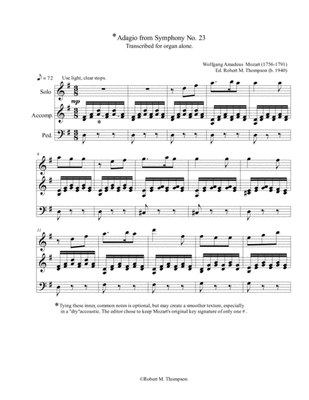 Adagio In D Major From Symphony 23 Arranged For Organ Solo Sheet Music