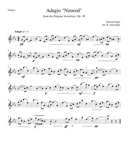 Adagio Nimrod From Enigma Variations Elgar String Quartet Sheet Music