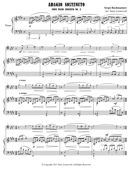 Adagio Sostenuto From Piano Concerto No 2 For Cello Or Violin And Piano Sheet Music