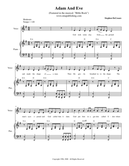 Free Sheet Music Adam And Eve