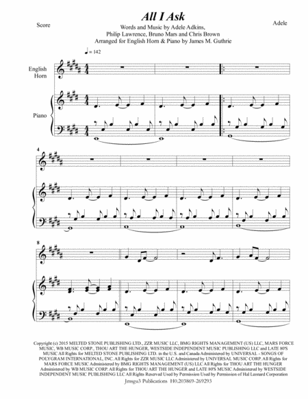 Adele All I Ask For English Horn Piano Sheet Music