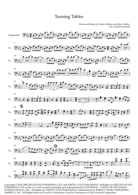 Adele Turning Tables Cello Solo Sheet Music