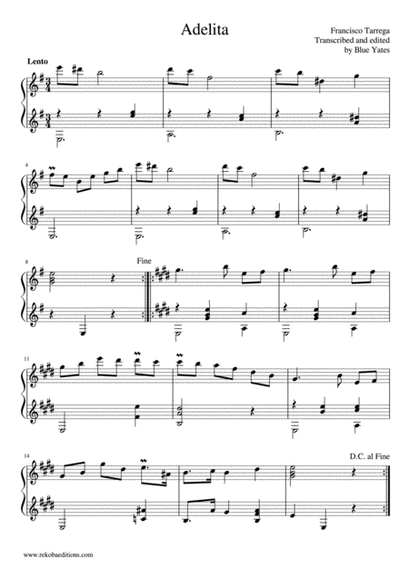 Free Sheet Music Adelita Francisco Tarrega