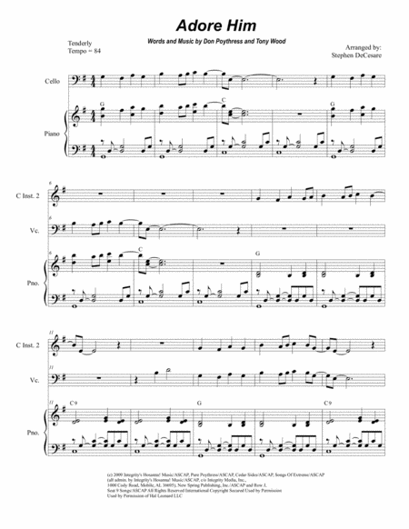 Free Sheet Music Adore Him Duet For C Instruments