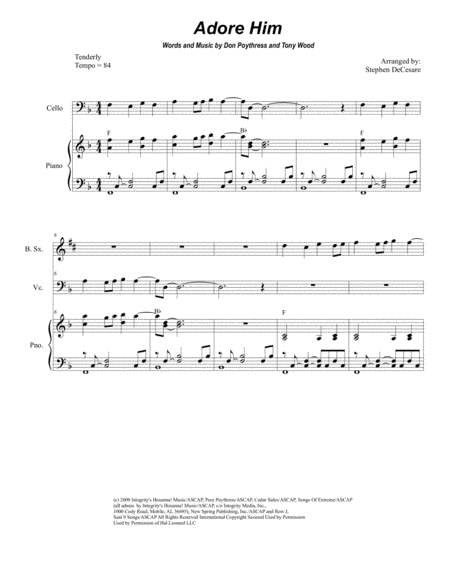 Free Sheet Music Adore Him For Saxophone Quartet