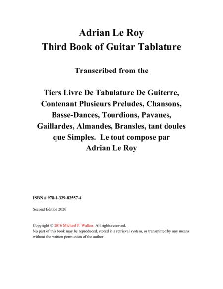 Adrian Le Roy Third Book Of Music For The Guitar Transcribed For Baritone Ukulele Sheet Music