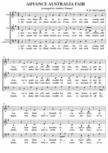 Advance Australia Fair A Cappella Sab Sheet Music