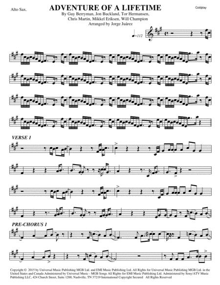 Adventure Of A Lifetime Alto Sax Sheet Music