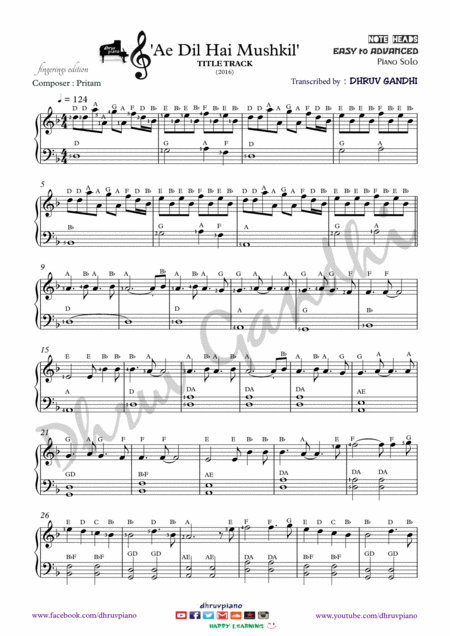 Ae Dil Hai Mushkil Arijit Singh Piano Arrangement Easy To Advanced Sheet Music