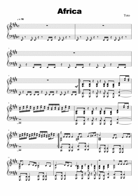 Africa Advanced Piano Solo Sheet Music