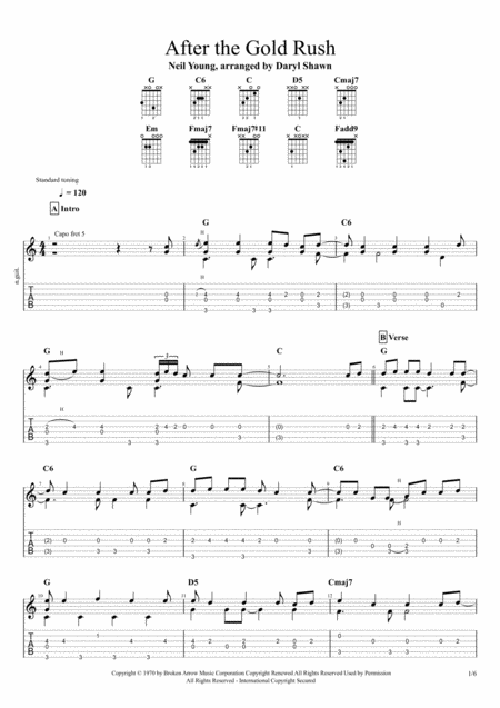 Free Sheet Music After The Gold Rush Neil Young For Solo Fingerstyle Guitar