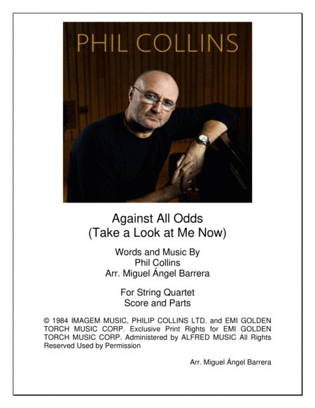 Against All Odds Take A Look At Me Now Phil Collins String Quartet Sheet Music