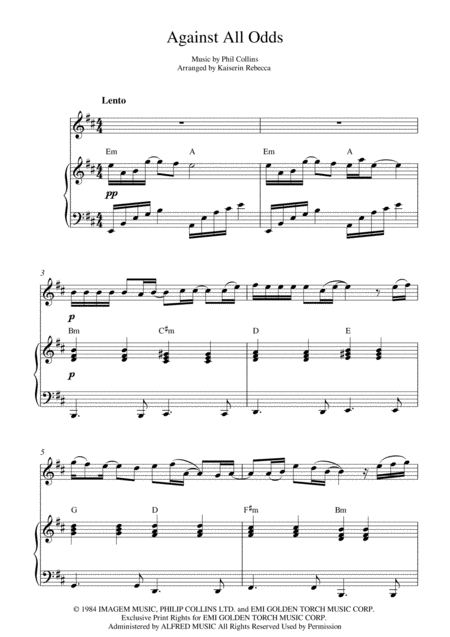 Free Sheet Music Against All Odds Take A Look At Me Now Violin Solo And Piano Accompaniment