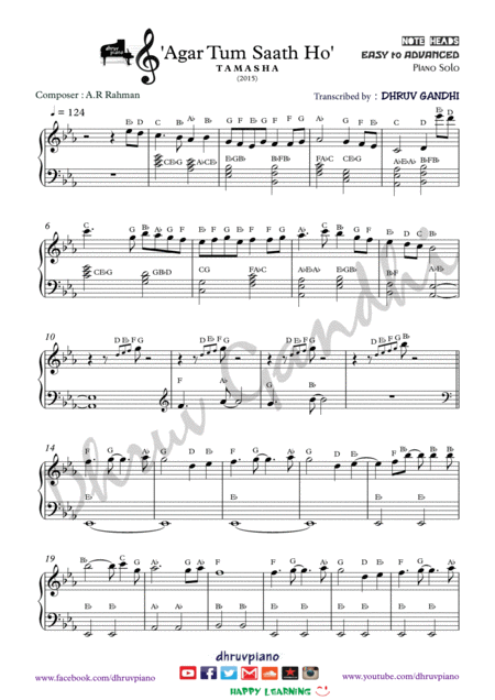 Free Sheet Music Agar Tum Saath Ho Tamasha Piano Arrangement Easy To Advanced