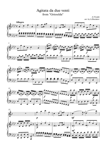 Agitata Da Due Venti From Griselda Alto Saxophone Sheet Music